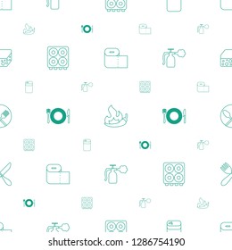 kitchen icons pattern seamless white background. Included editable line paper towel, chili, pepper, cooker, plate fork and spoon, spray bottle icons. kitchen icons for web and mobile.