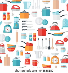 Kitchen icons seamless pattern. Can be used to illustrate any topic about cooking, food, meal preparation.