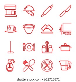 Kitchen Icons Set. Set Of 16 Kitchen Outline Icons Such As Plate Fork And Spoon, Mop, Fork And Spoon, Soap, Spoon And Fork, Cargo Height, Napkin, Tea, Dish Serving, Pepper