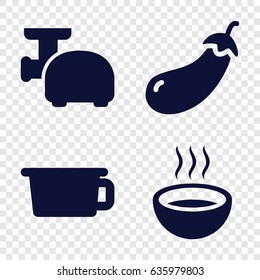 Kitchen icons set. set of 4 kitchen filled icons such as eggplant, soup, meat grinder