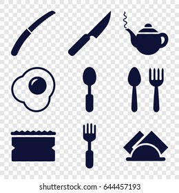 Kitchen icons set. set of 9 kitchen filled icons such as spoon and fork, teapot, sponge, spoon, fork, gardening knife, napkin, knife