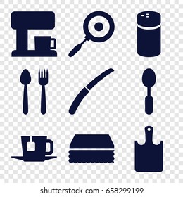 Kitchen icons set. set of 9 kitchen filled icons such as pepper, sponge, spoon, gardening knife, tea, chopping board, pan, coffee machine