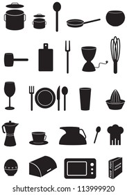 Kitchen icons set, black silhouettes, on white background