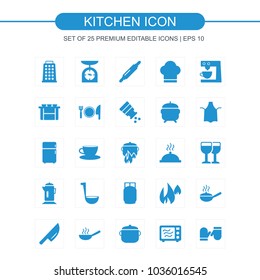 Kitchen icons set blue