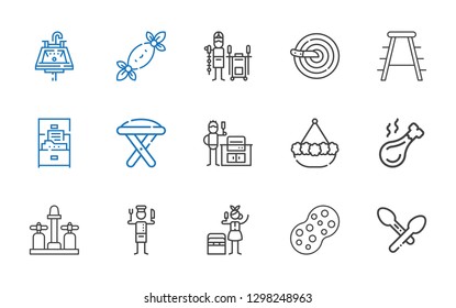 iconos de cocina. Colección de cocina con cuchara, esponja, frigorífico portátil, chef, fregadero, pierna de pollo, olla, barbacoa, taburete, armario, cuchillo. Iconos de cocina editables y escalables.