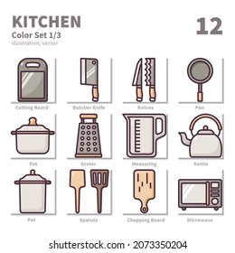 Set für Küchensymbole, Farbe, Vektorgrafik und Illustration 1