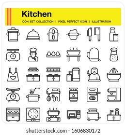 Kitchen icons set, design pixel perfect icons set. web design element UI and UX, mobile app