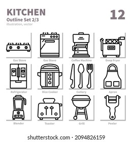 Kitchen icons set, Detailed Outline, vector and illustration set 2