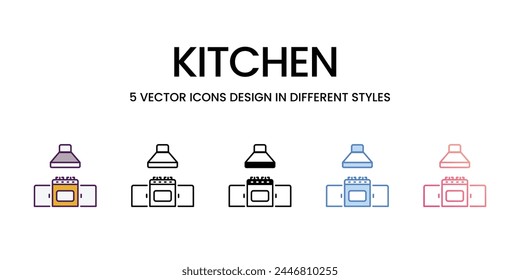 Iconos de cocina establecidos en diferentes estilos Vector ilustración de stock