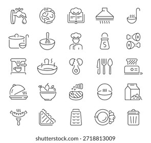 Conjunto de iconos de cocina. iconos de línea editables para temas de cocina, culinarios y de comedor