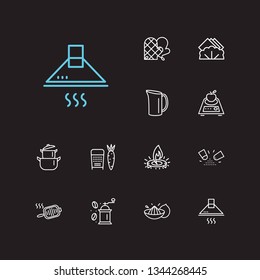 Kitchen icons set. Grater and kitchen icons with coffee grinder, water jug and napkins. Set of clean for web app logo UI design.
