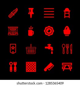 kitchen icons set with high chair, plate and knife vector set