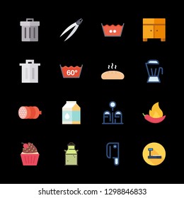 kitchen icons set with kettle, salt and cupboard vector set