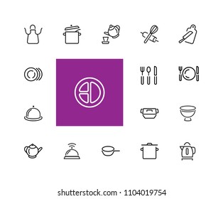 Kitchen icons. Set of  line icons. Kettle, portion, cutlery. Utensils concept. Vector illustration can be used for topics like cooking, housework