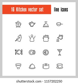 Kitchen icons. Set of  line icons. Kettle, portion, cutlery. Utensils concept. Vector illustration can be used for topics like cooking, housework