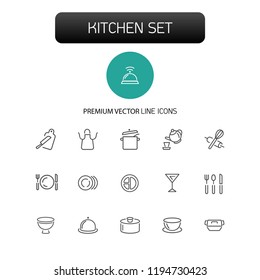Kitchen icons. Set of  line icons. Kettle, portion, cutlery. Utensils concept. Vector illustration can be used for topics like cooking, housework
