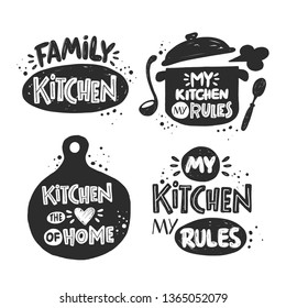 Kitchen icons set. Motivational handwritten phrase. Hand drawn vector illustration for menu, shop, bbq, truck, restaurant, cafe, bar, poster, banner, sticker, placard, logo, icon, label.