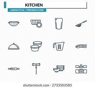 conjunto de ícones de cozinha - sob, molde, ketchup, imprensa de alho, coleção de vetor de contorno de cozinha.