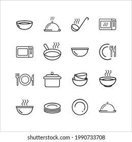 kitchen icons set. Outline set of plate, bowl, pan etc vector icons for web design isolated on white background