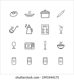 conjunto de iconos de cocina. Conjunto de contornos de placa, tazón, sartén, etc iconos vectoriales para el diseño web aislado en fondo blanco