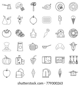 Kitchen icons set. Outline style of 36 kitchen vector icons for web isolated on white background