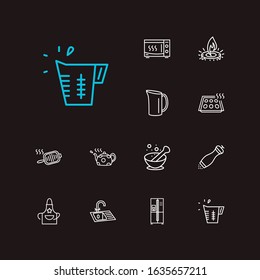 Kitchen icons set. Pepper mill and kitchen icons with gas burner, baking sheet and water jug. Set of bottle for web app logo UI design.