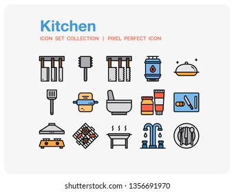 Kitchen Icons Set. UI Pixel Perfect Well-crafted Vector Thin Line Icons. The illustrations are a vector.