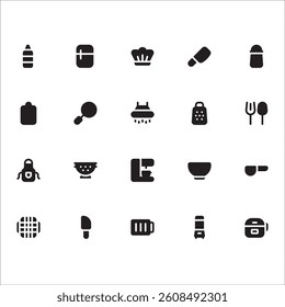 Kitchen Icons with solid style, perfect for user interface projects