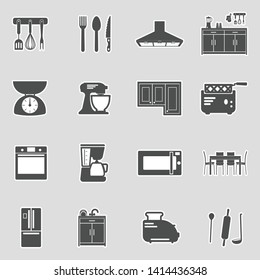 Kitchen Icons. Sticker Design. Vector Illustration.