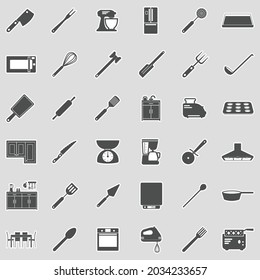 Kitchen Icons. Sticker Design. Vector Illustration.