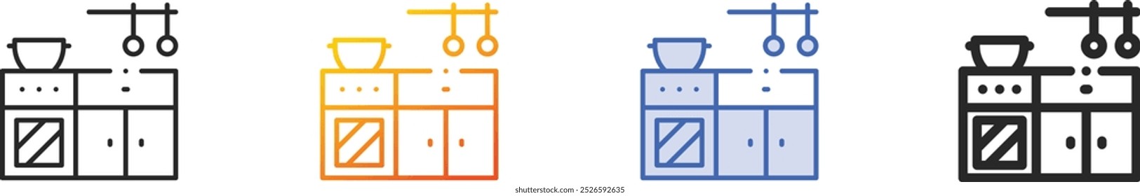 kitchen icon.Thin Linear, Gradient, Blue Stroke and bold Style Design Isolated On White Background
