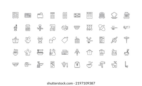 Kitchen ideas, linear icons, line signs set, vector collection