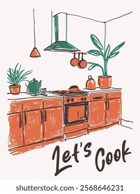 Kitchen illustration in drawing style