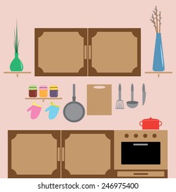 Kitchen illustration, flat design style