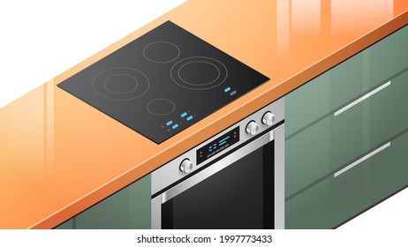 kitchen induction stove cooker with oven in isometric view equipment for cooking food home appliance