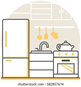 Kitchen - Infographic Icon Elements from Interior Design Set. Flat Thin Line Icon Pictogram for Website and Mobile Application Graphics.