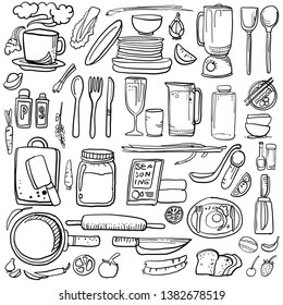 Kitchen and ingredient digital drawing doodle