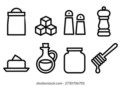 Kitchen Ingredients Icons sugar cubes salt shaker