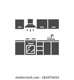 Kitchen interier black glyph icon. A room in the house used for cooking and food preparation. Pictogram for web page, mobile app, promo. UI UX GUI design element.