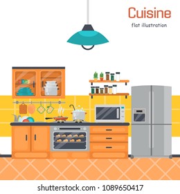 Kitchen interier color flat illustration