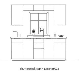 Kitchen Black White Sketch Design Stock Vector (Royalty Free) 1296808417