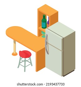 Kitchen interier icon isometric vector. Kitchen furniture and refrigerator icon. Household technic, modern technology