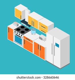 Kitchen interior. 3d isometric. vector illustration