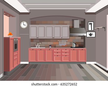 Kitchen interior background with furniture.