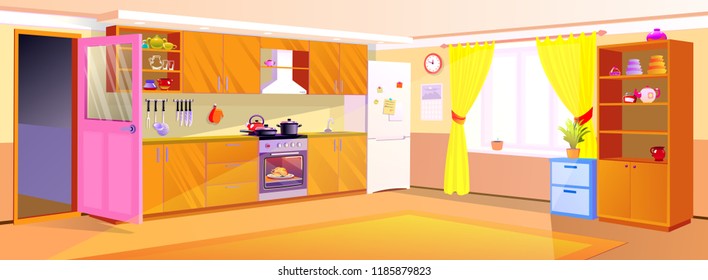 Kitchen interior background with furniture. Design of modern kitchen