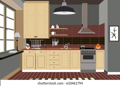 Kitchen interior background with furniture.Design of modern kitchen 