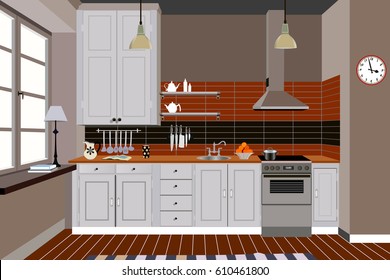 Kitchen interior background with furniture.Design of modern kitchen 