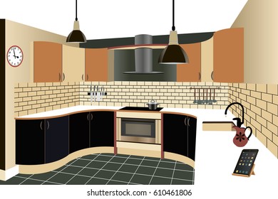 Kitchen interior background with furniture.Design of modern kitchen 