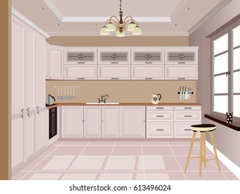 Kitchen interior background with furniture.Design of modern kitchen