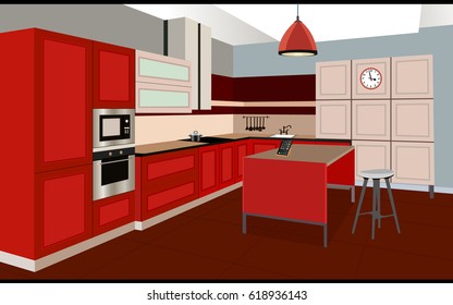 Kitchen interior background with furniture.Design of modern kitchen